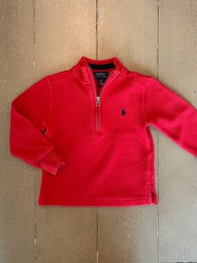 Polo Ralph Lauren Boys’ Long-Sleeve Red Quarter-Zip Pullover Sweater • Size 2T